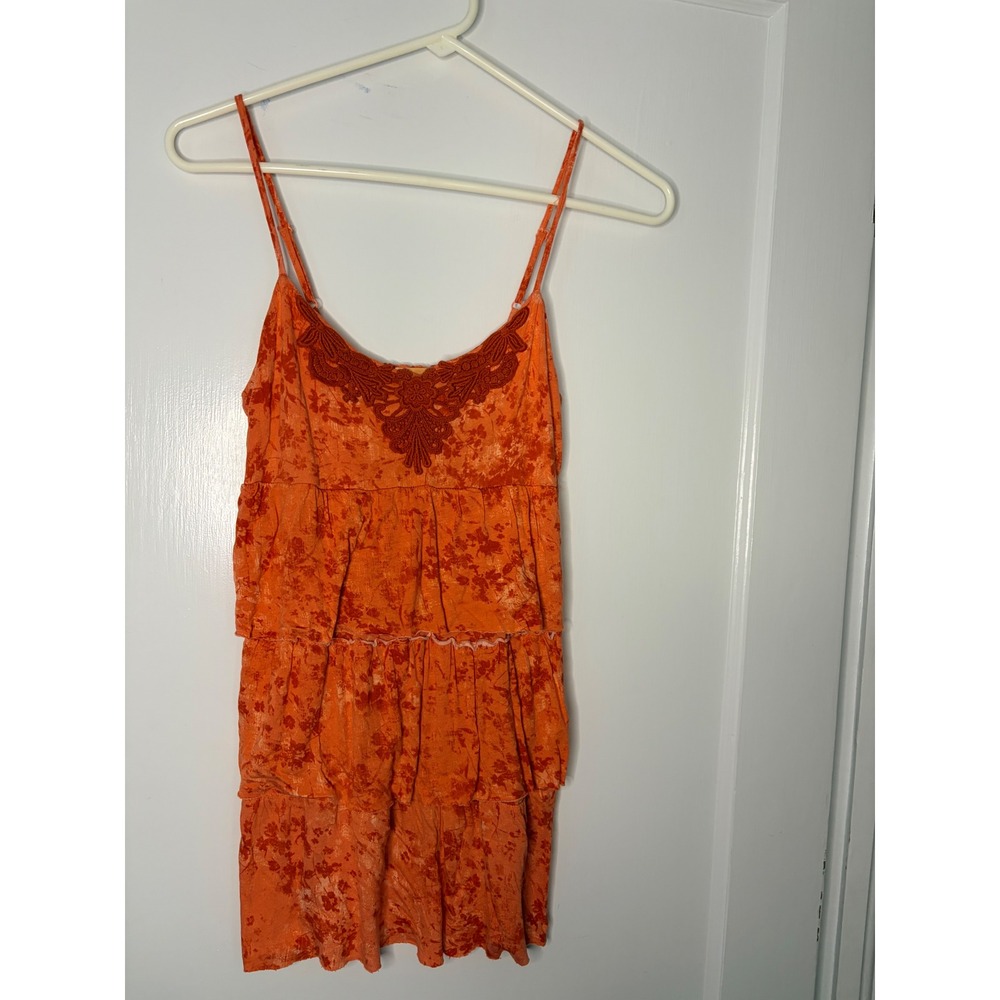 Mudd Orange Tie Dye Floral Tiered Cami‎ Top Crochet Lace Boho Festival Small